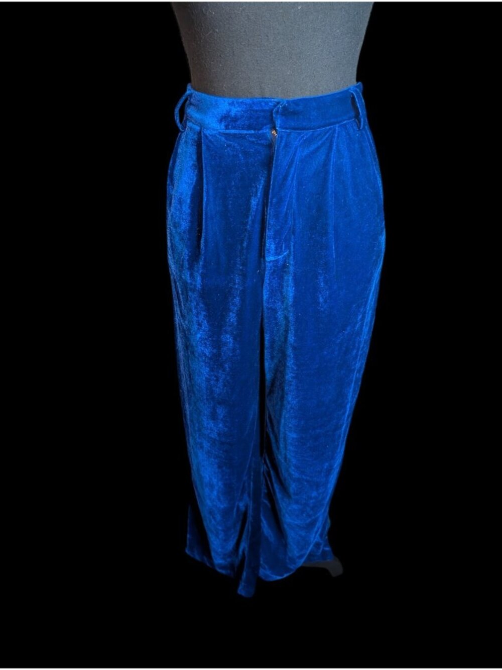 Endless Rose Blue Velvet Wide Leg Pants Womens S High Rise Pleated Luxe Statemen